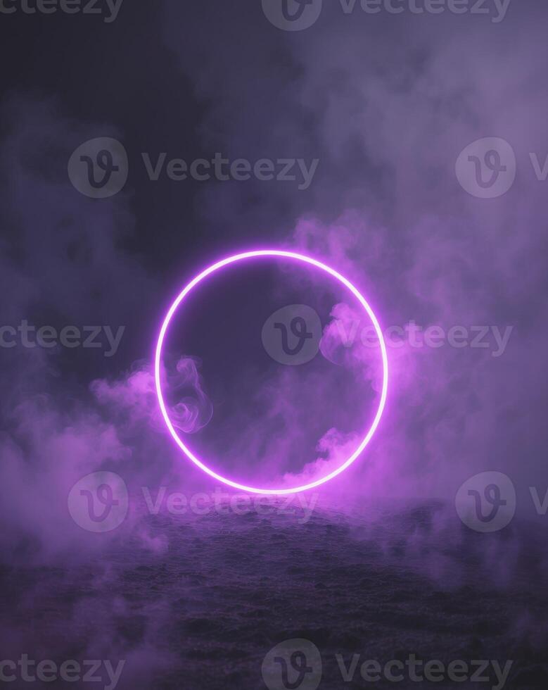 A purple circle surrounded by smoke and fog photo