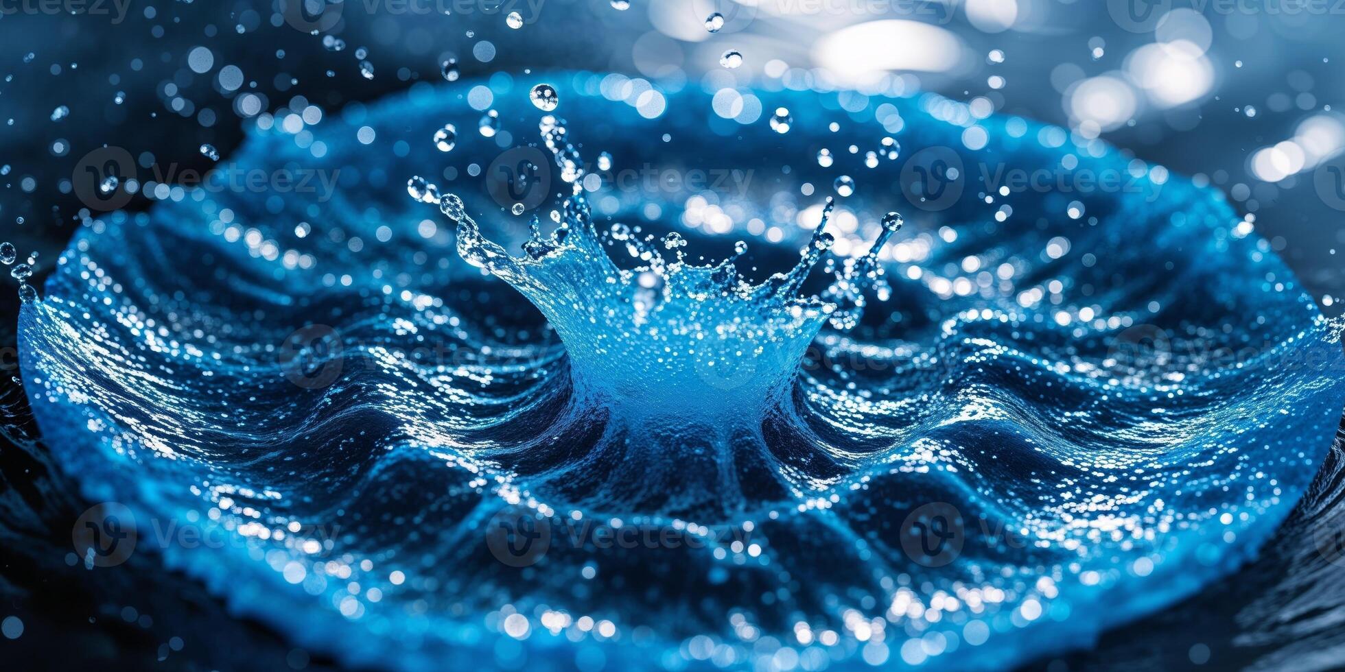 Bright Blue Circular Water Splash with Light Effects and Texture photo