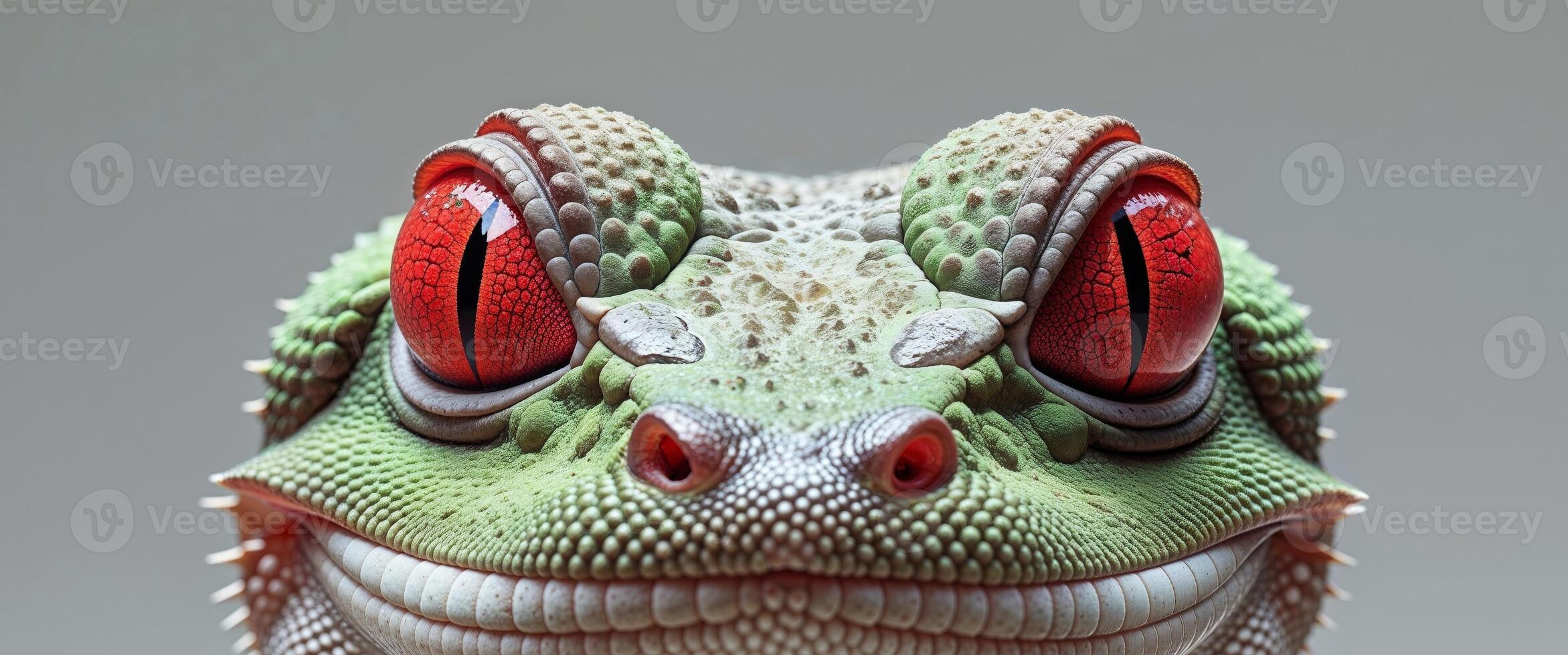 A close up of a gecko's face with red eyes. photo