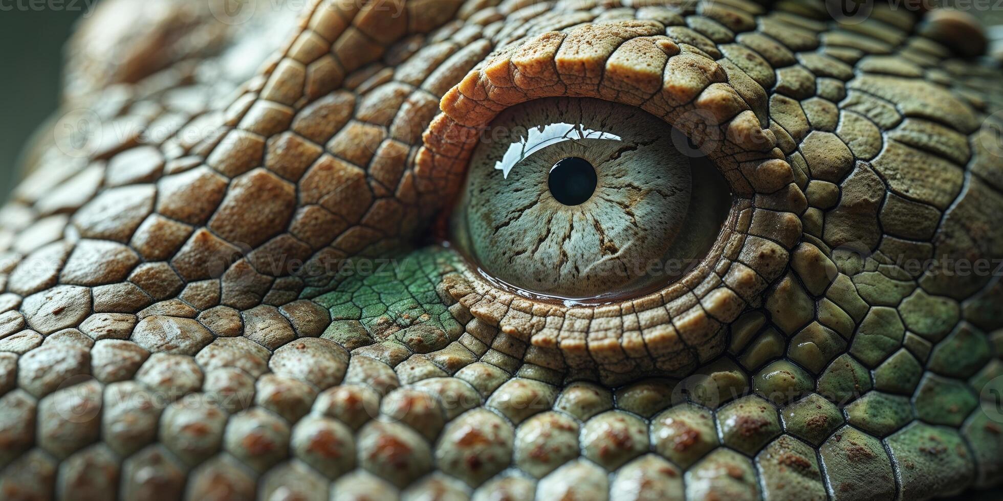 Close up image of a reptilian eye with cracked skin. photo