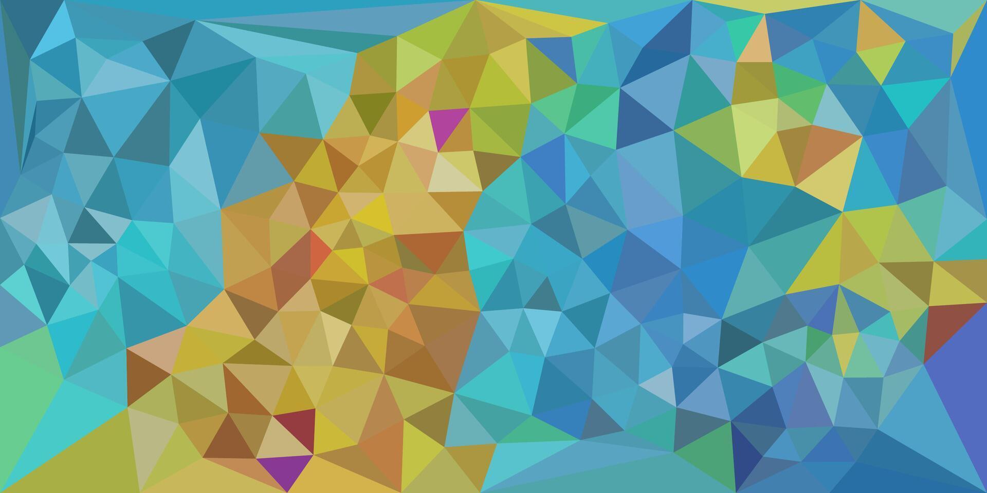 A vibrant abstract low-poly background with blue and yellow geometric triangles blending into a dynamic mosaic pattern. vector