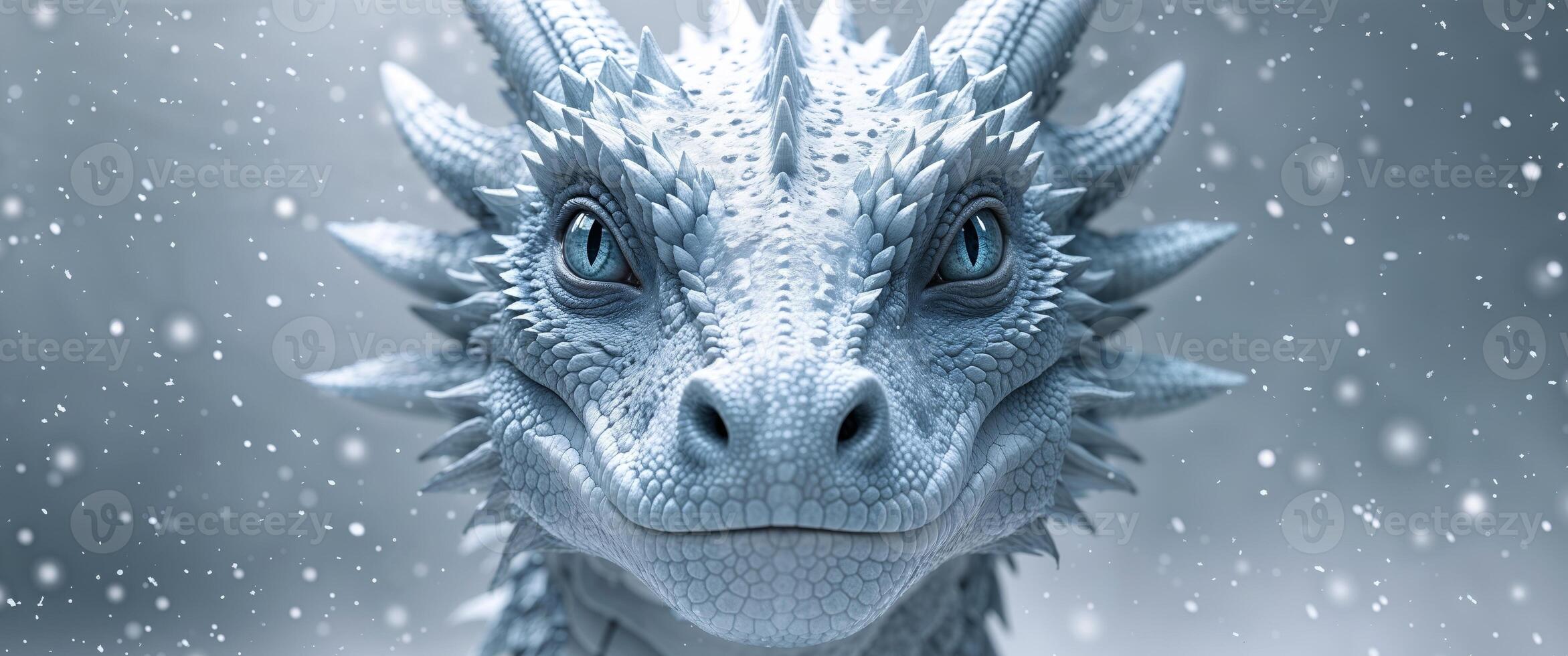 A picture of a dragon's face in the snow photo