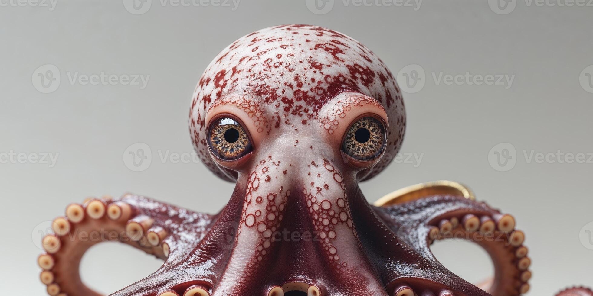 A tight shot of an octopus wearing a ring around its neck and possessing an eye on its face photo
