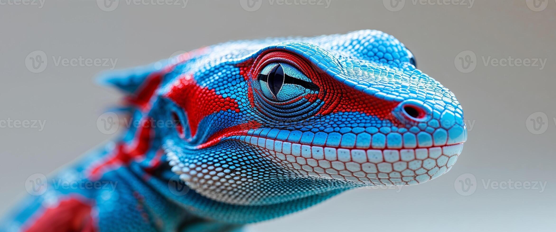 A close up of a lizard with red and blue colors photo