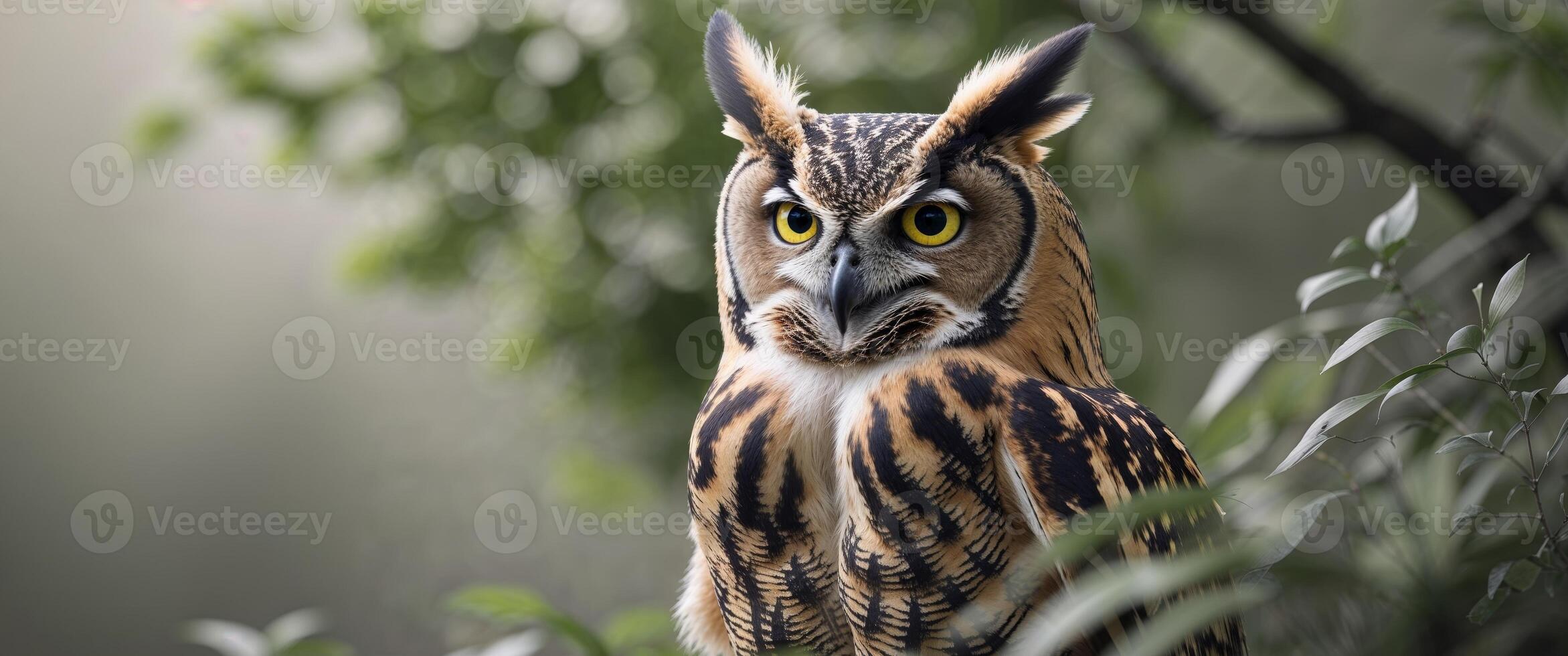 A large owl with yellow eyes photo