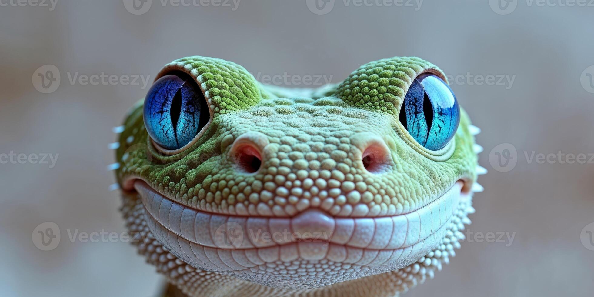 A close up of a lizard's face with blue eyes photo
