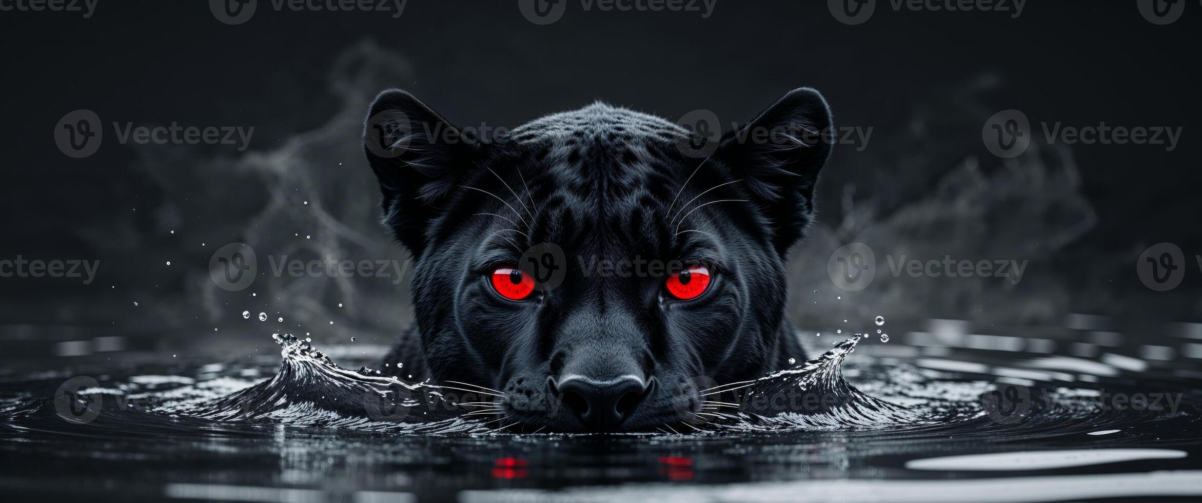 Black panther with red eyes in water photo