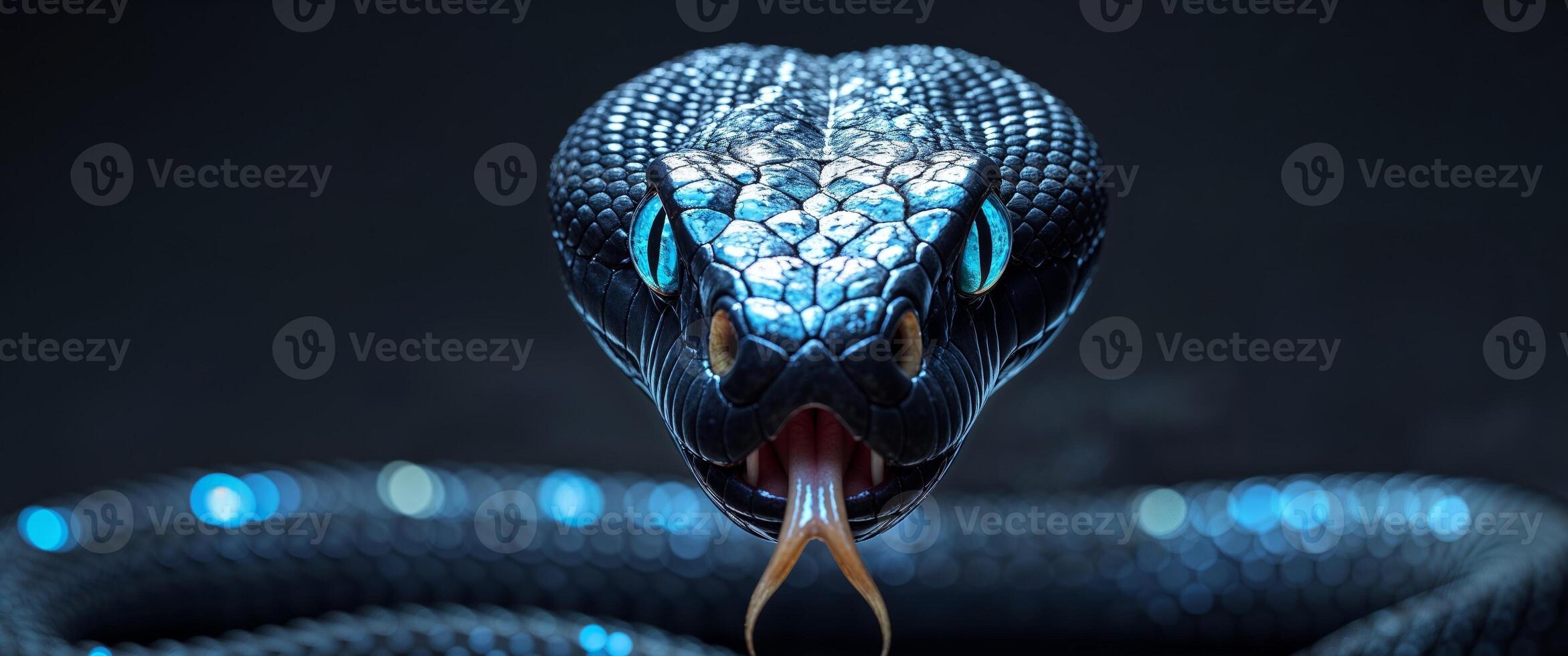 A close up of a snake with blue eyes photo