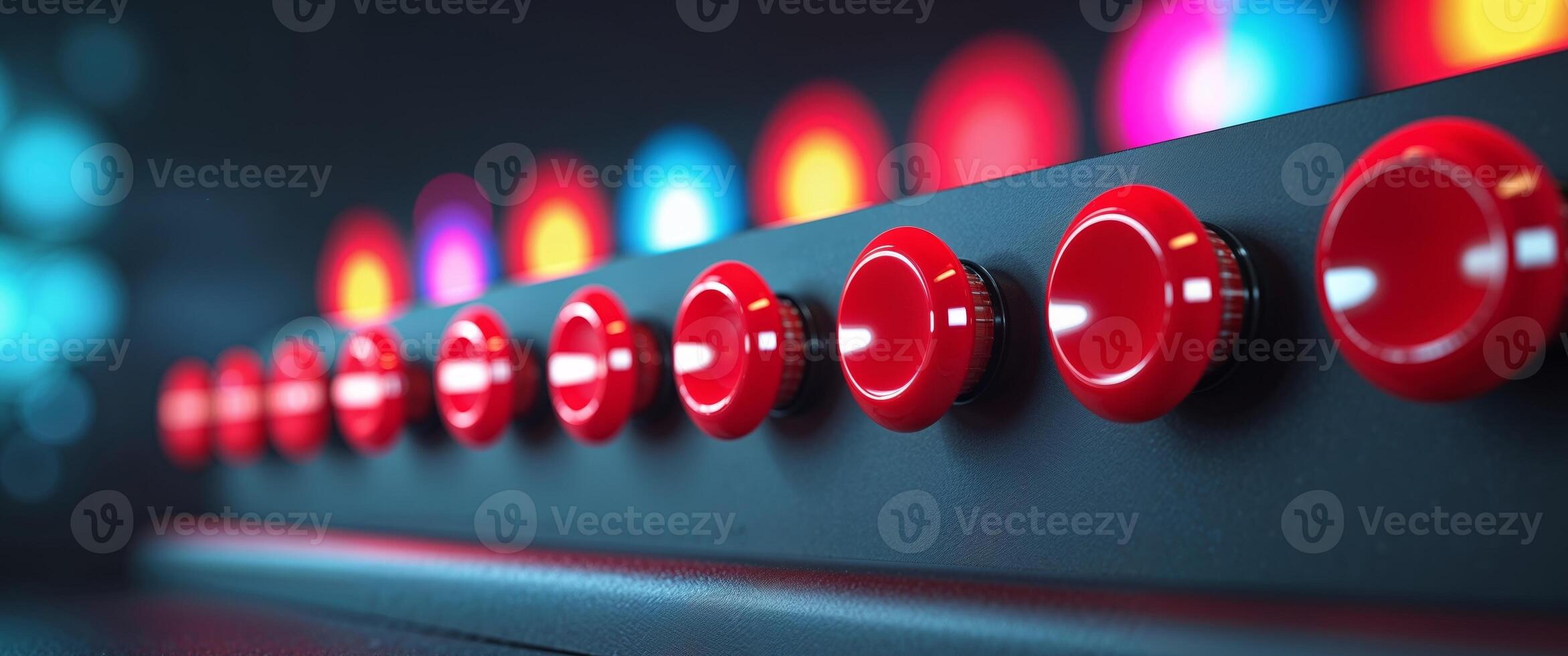 A row of red buttons on a wall photo