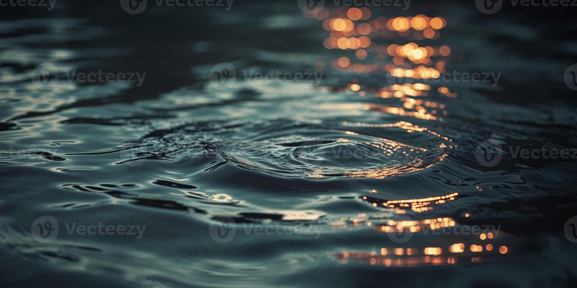 The rippling water reflects the light in a dark setting. photo