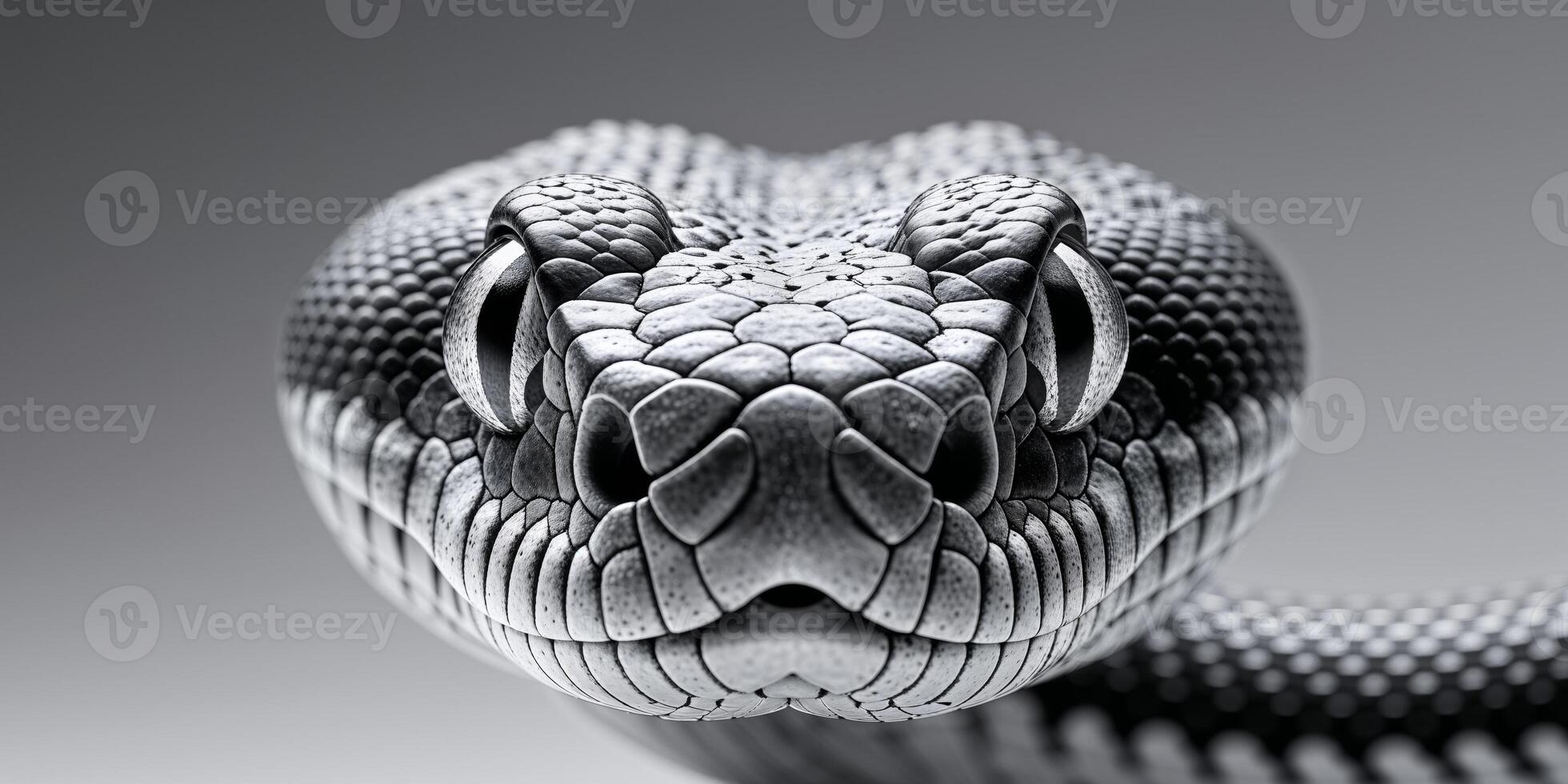 A close up of a snake's face with its eyes open. photo