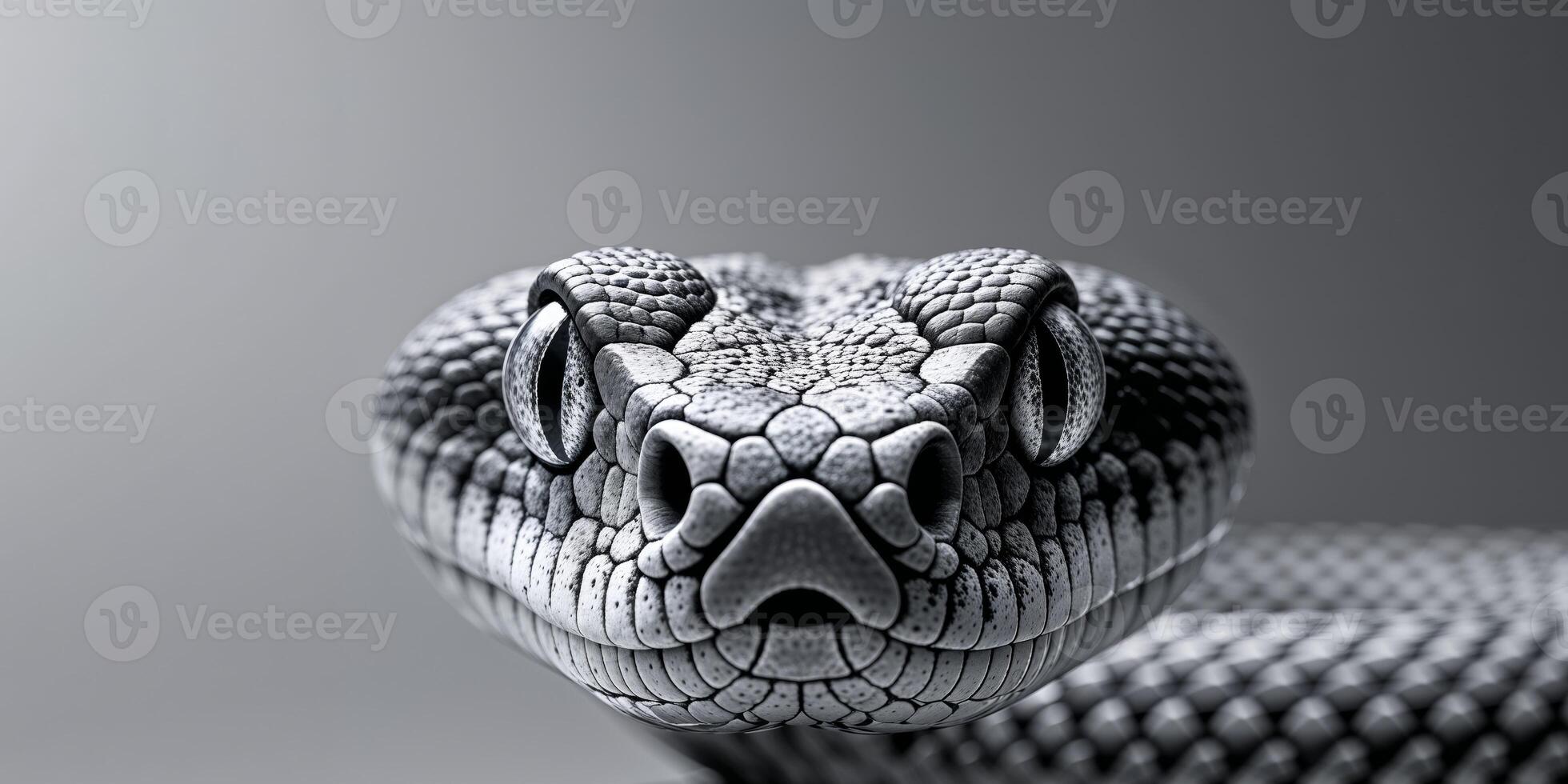A close up of a snake's face with its eyes open photo