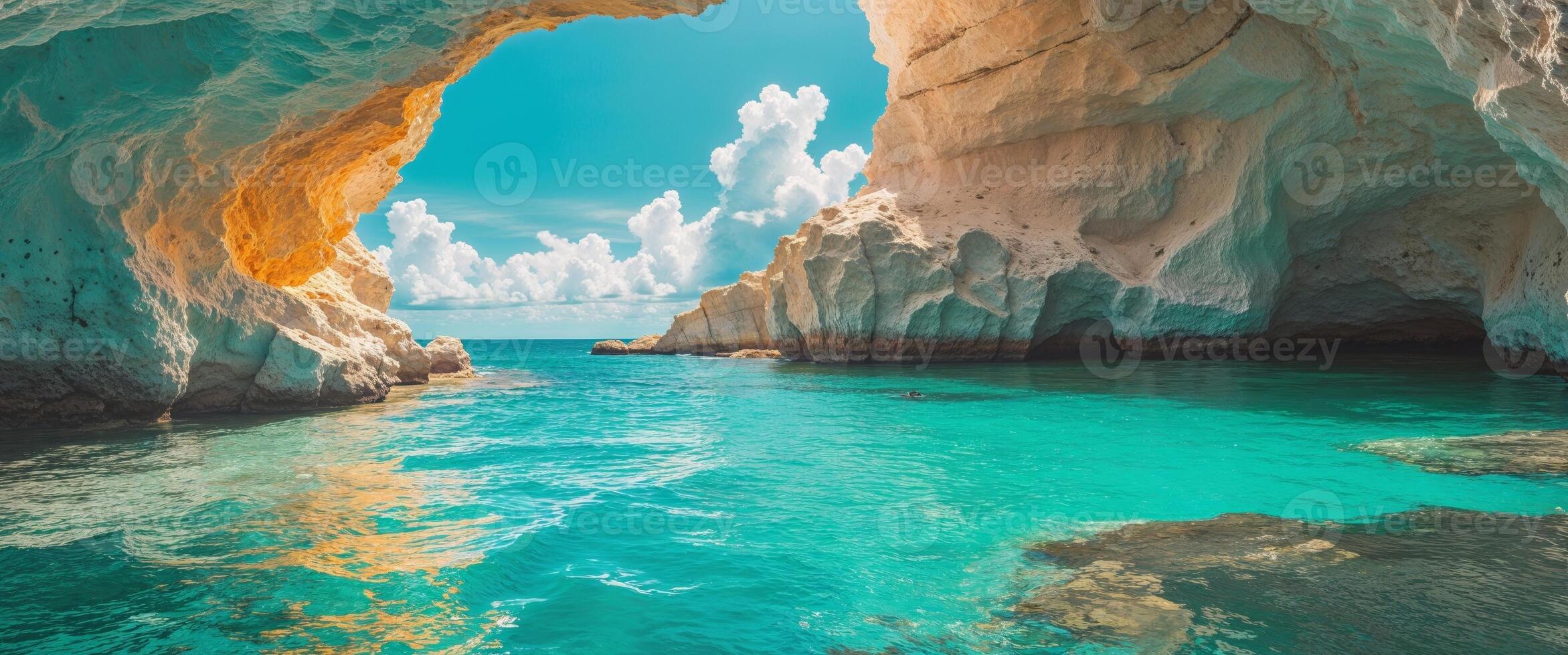 The beautiful blue sea and white cliffs of the island of zante, greece photo