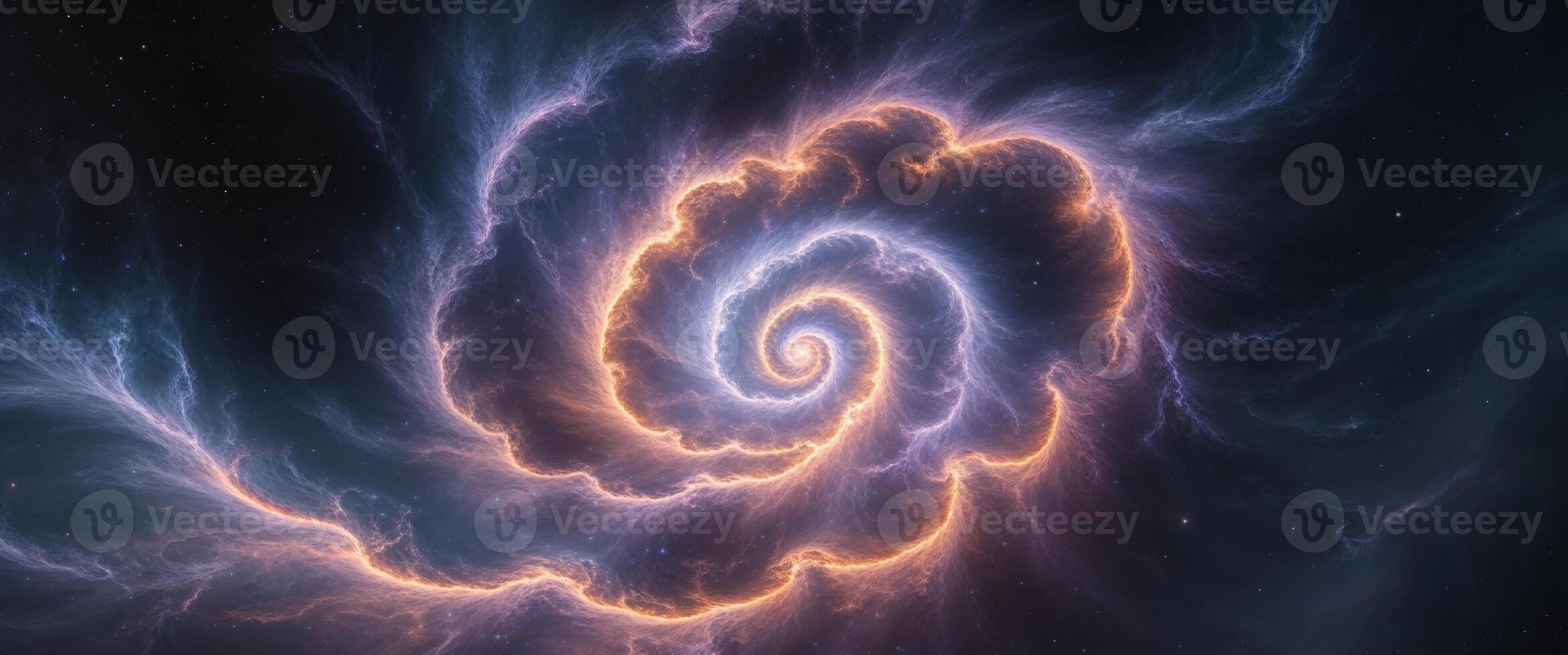 A Spiral Nebula In Deep Space Shows Glowing Cosmic Dust. photo