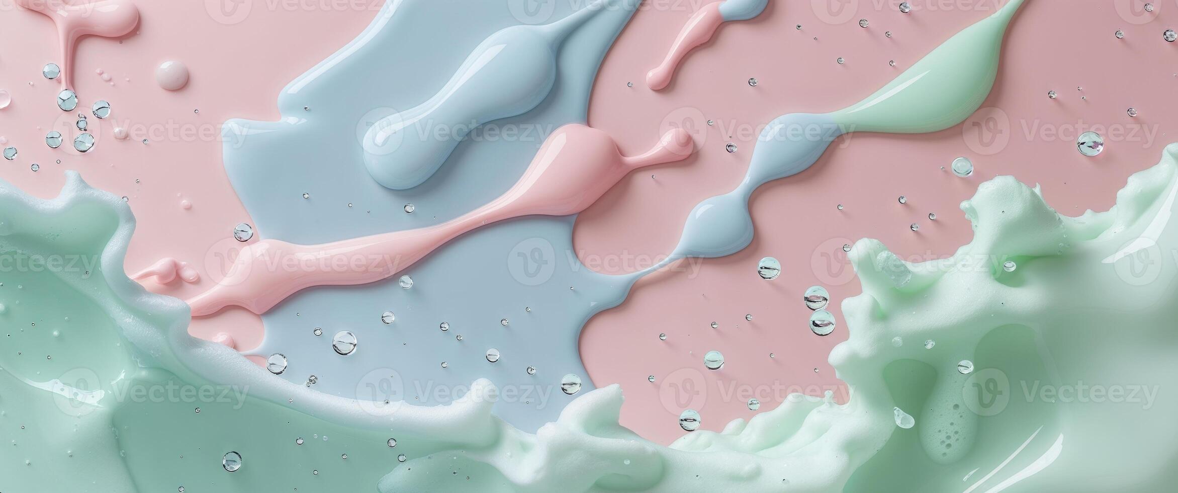 A colorful liquid is splashed on a pink and blue background photo
