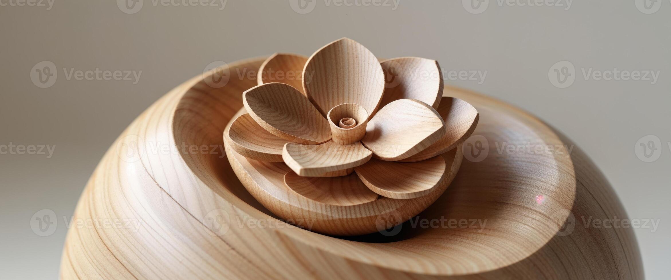 A wooden flower in a wooden bowl photo
