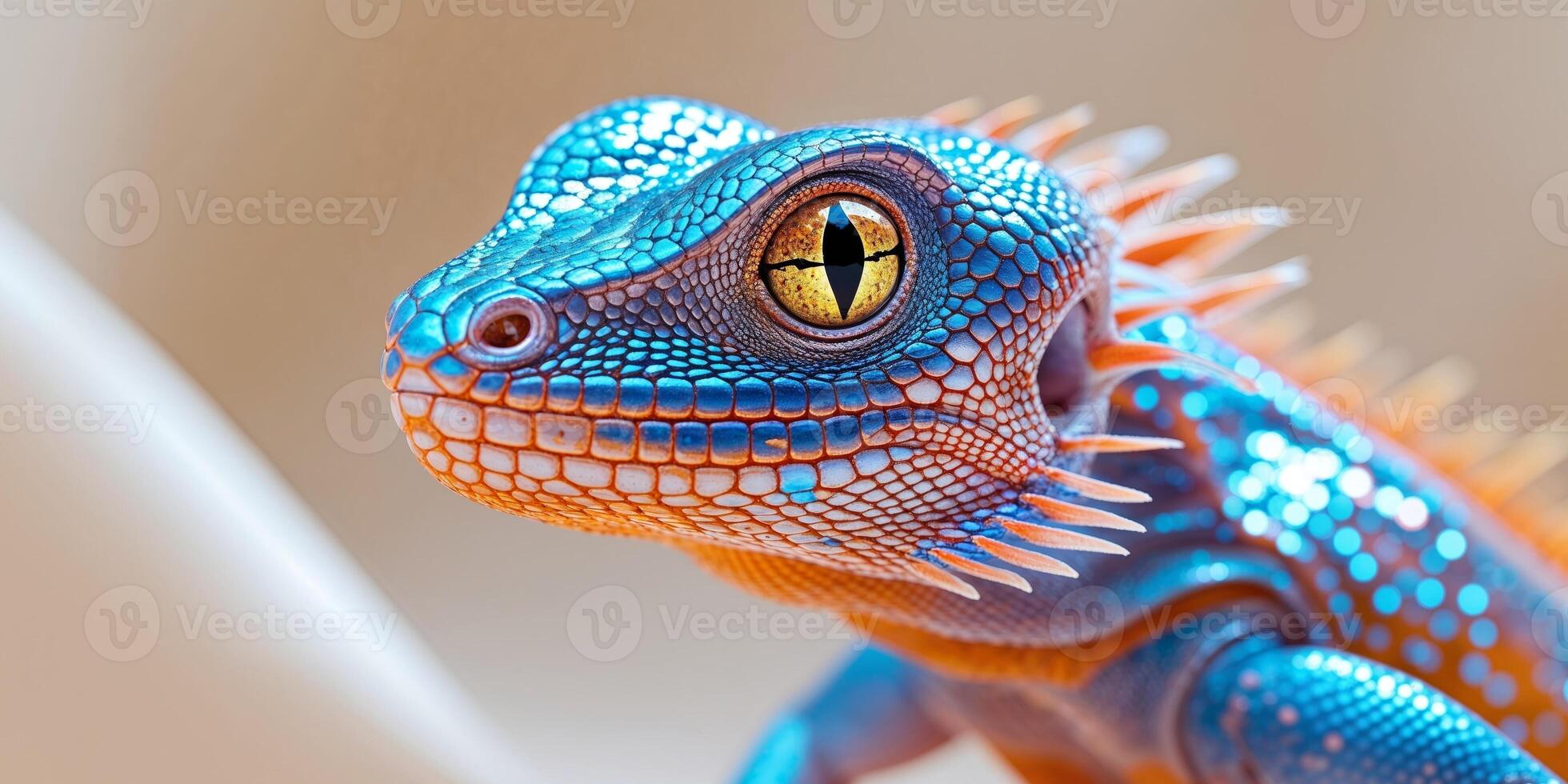 A close up of a lizard with bright blue eyes photo