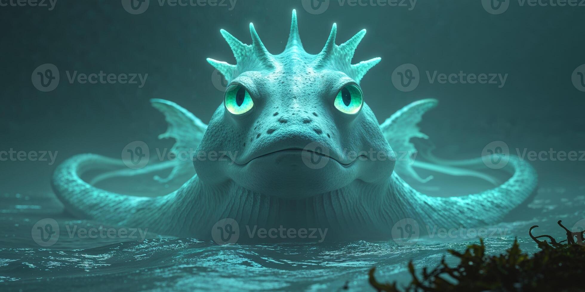 A white dragon with green eyes in the water photo