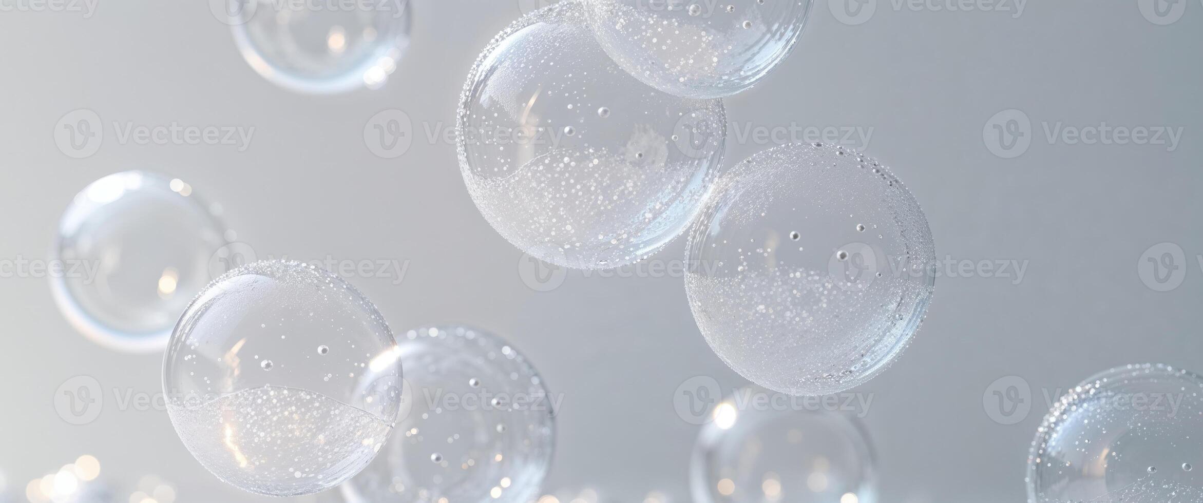 A cluster of soap bubbles captured in a tight shot. photo