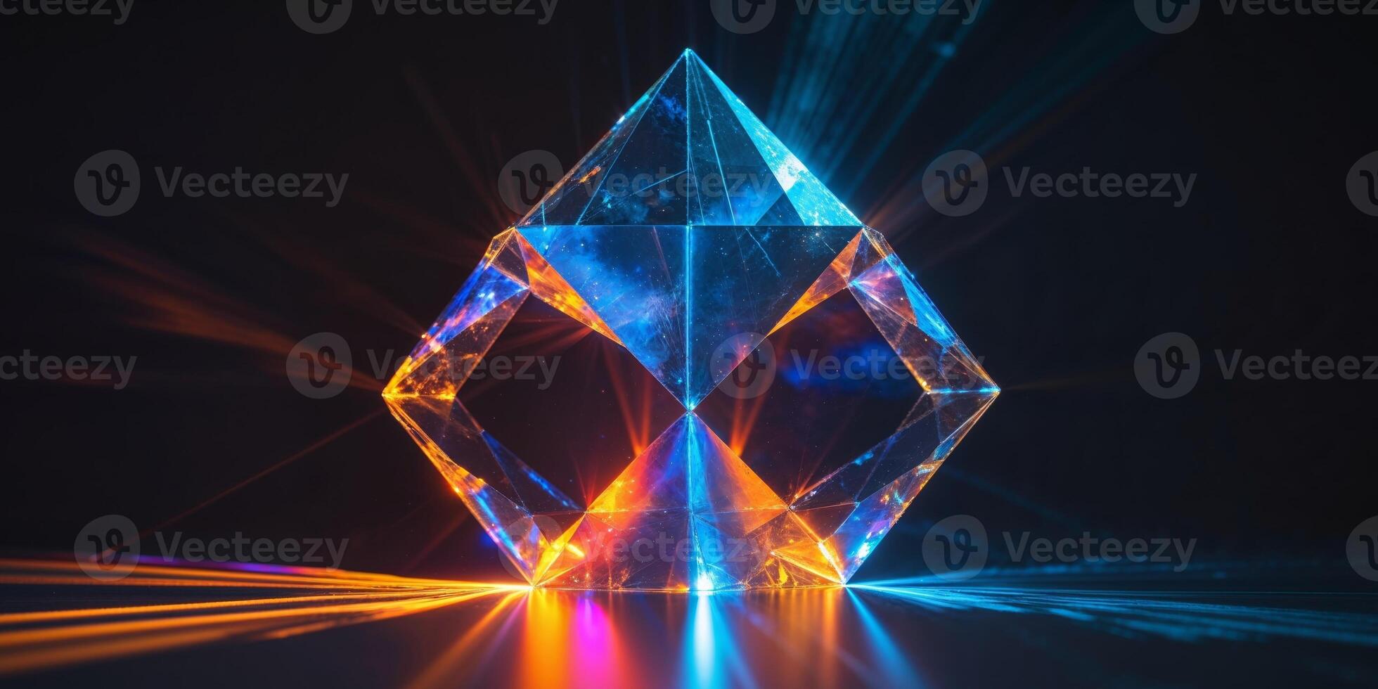 A glowing diamond shaped object with light coming from it photo