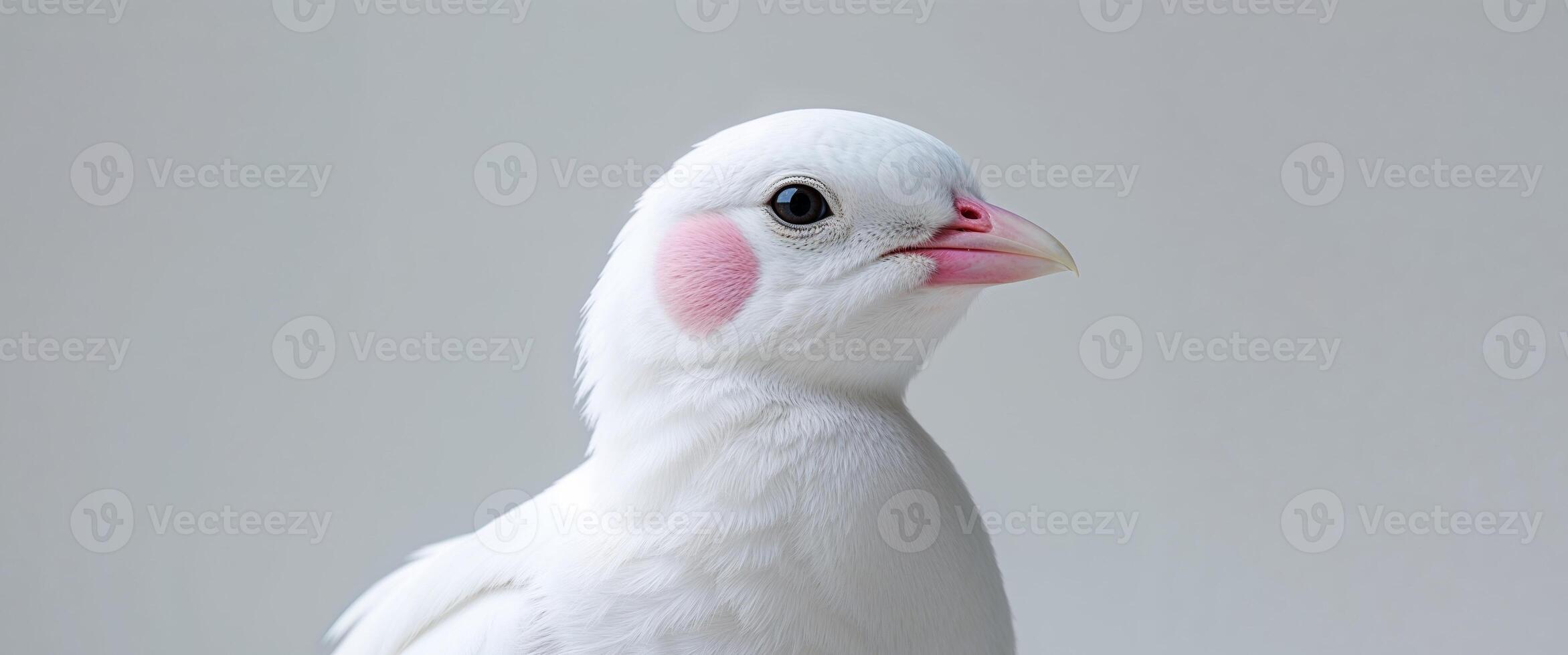 A white pigeon with pink cheeks and a pink beak photo