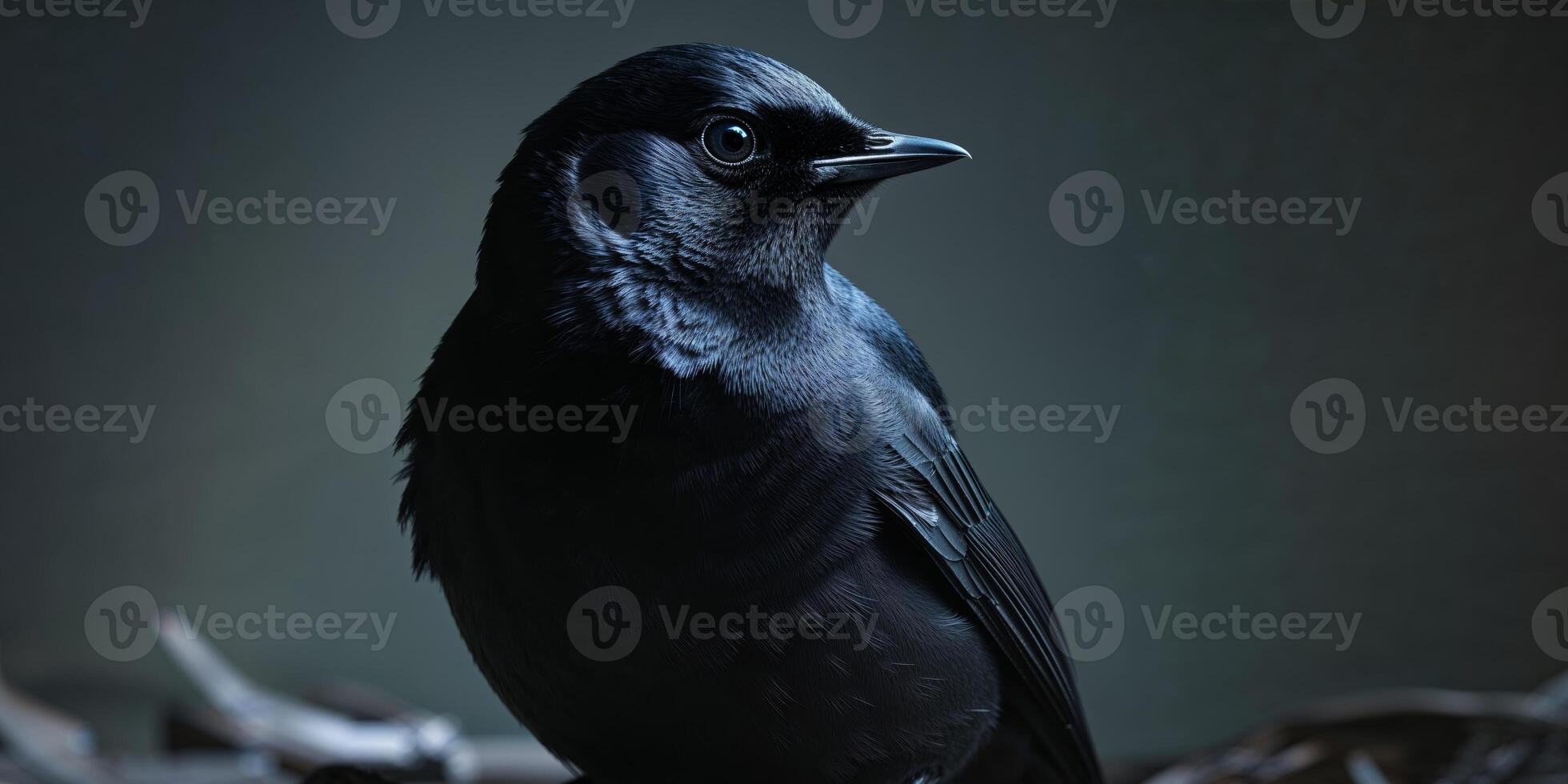 A black bird is sitting on a branch photo
