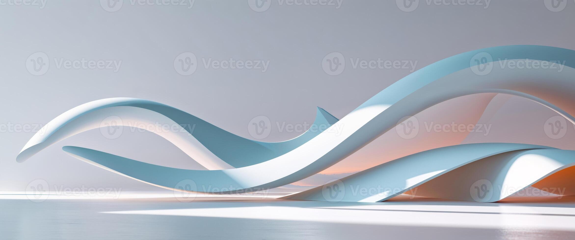 A white and blue abstract sculpture in a room photo