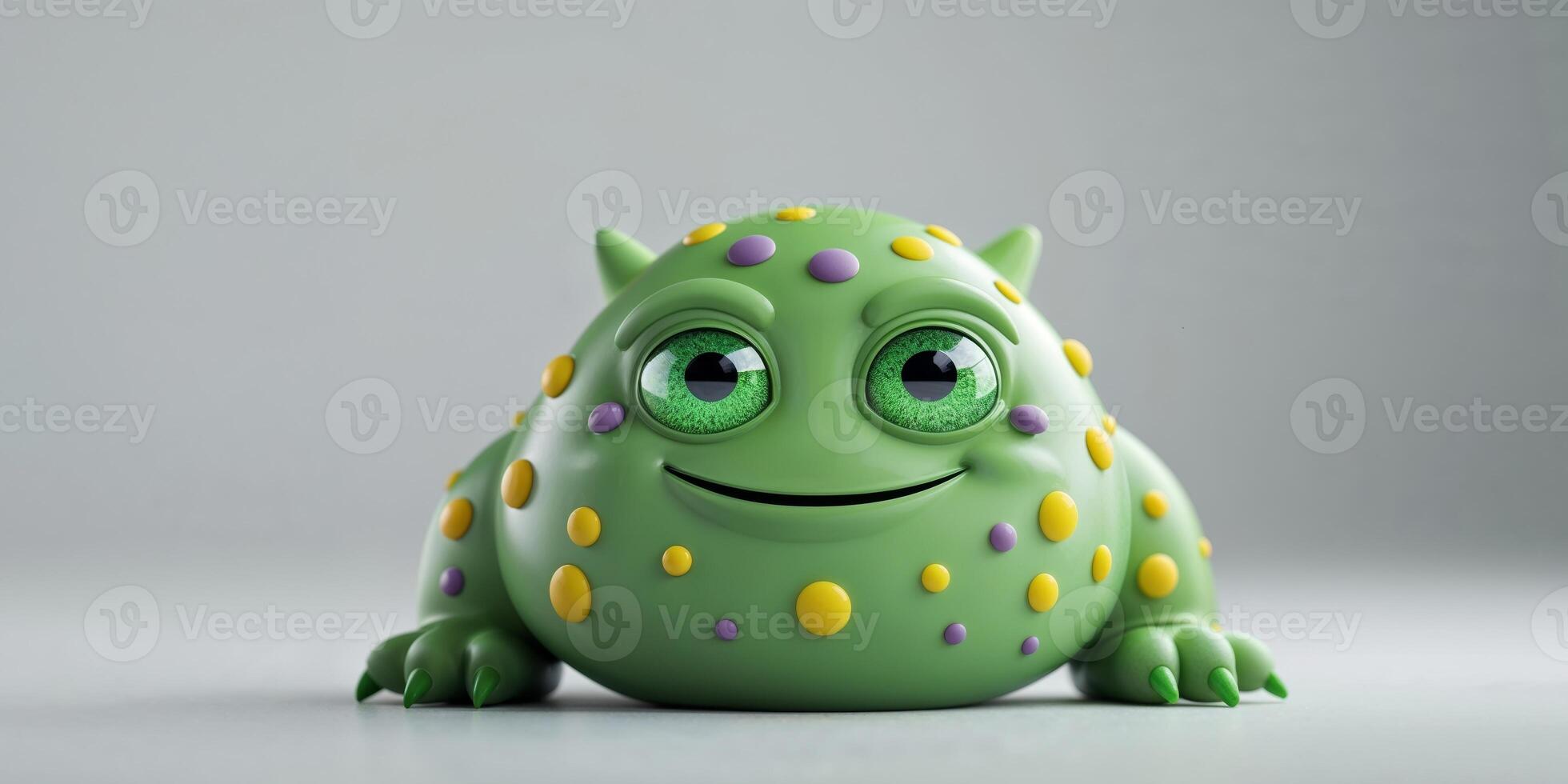 A green monster with yellow spots on its face photo