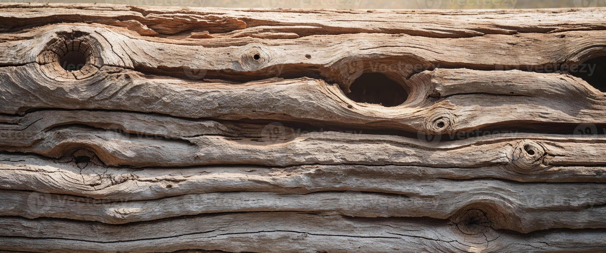 A close up of a log with holes in it photo