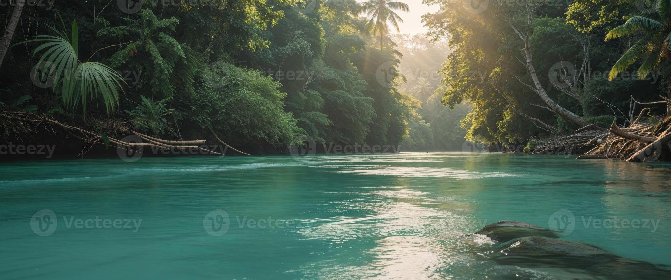 Serene Turquoise River in Lush Tropical Jungle photo