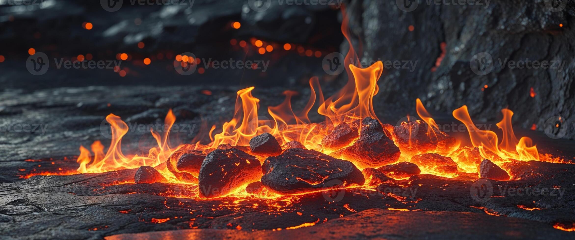 Glowing Embers Abstract Background Texture Dark Stone fiery Lava photo