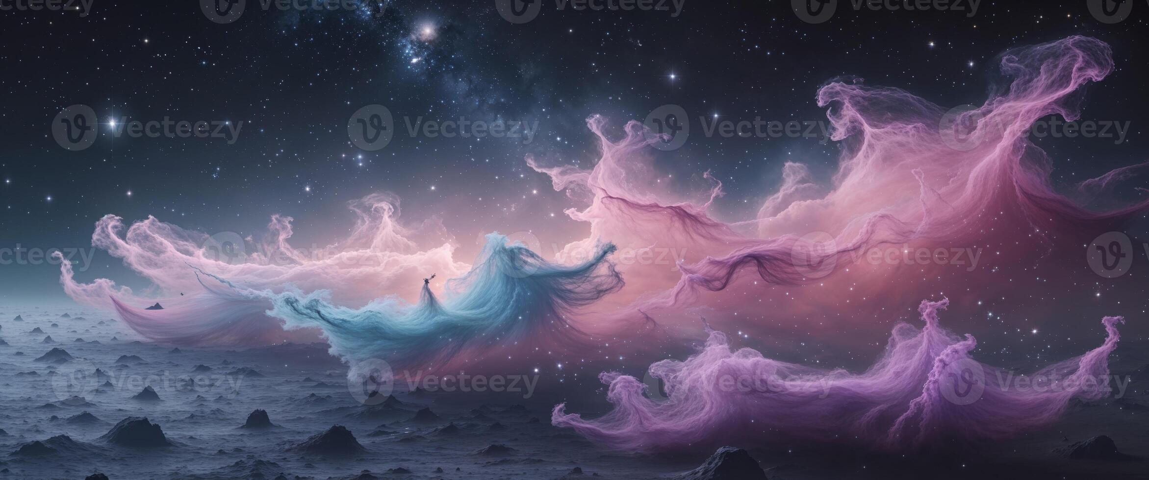 Stunning Cosmic Landscape Planet Nebula Asteroid Field Wallpaper photo