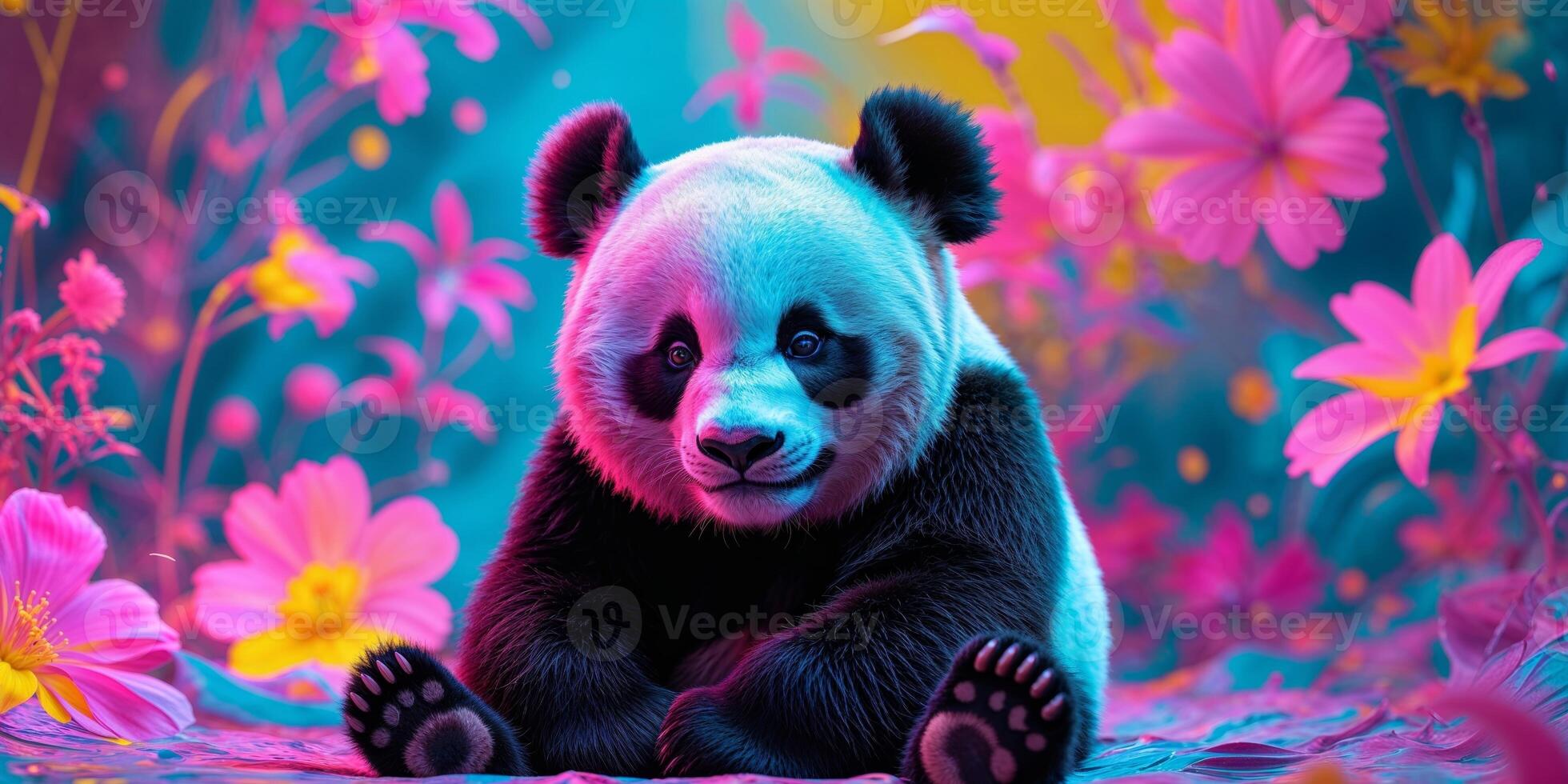 Panda bear in a colorful flower field photo