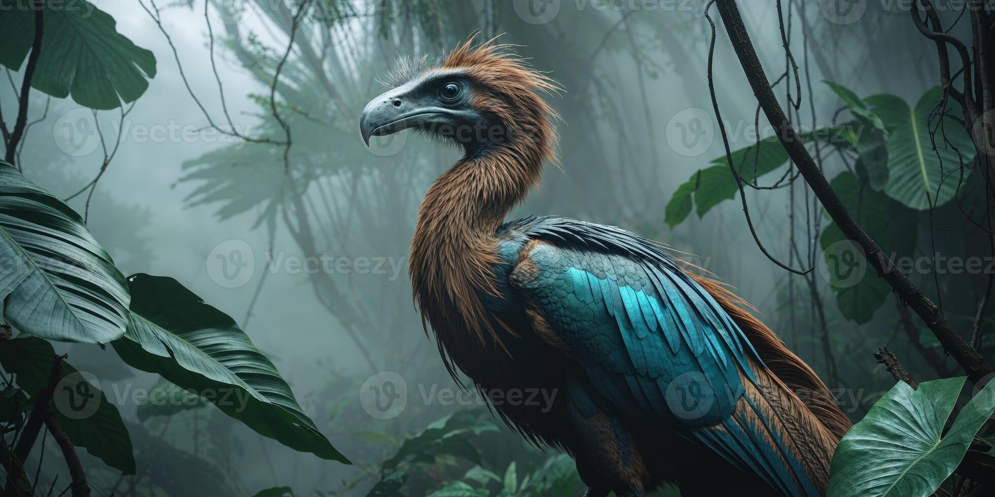A bird with blue feathers standing in the jungle photo