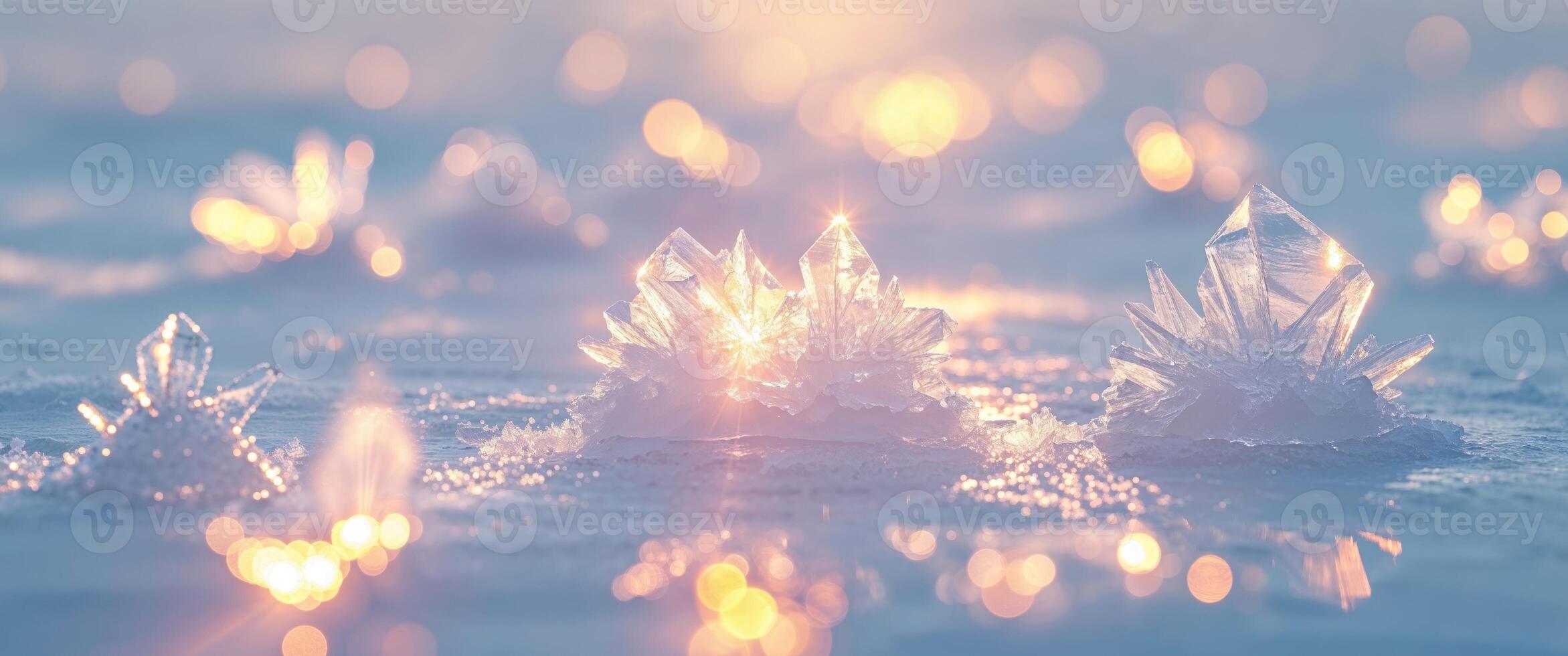 Vivid sunlight reflections on ice crystals for winter design and decor photo