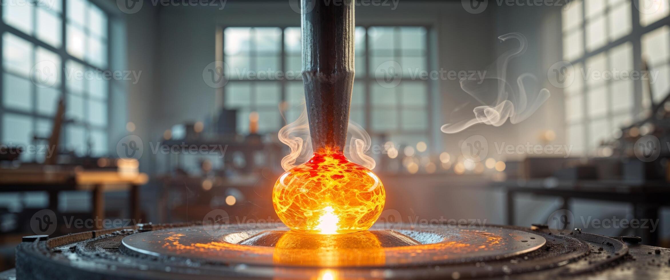 A glass object being heated in a furnace photo