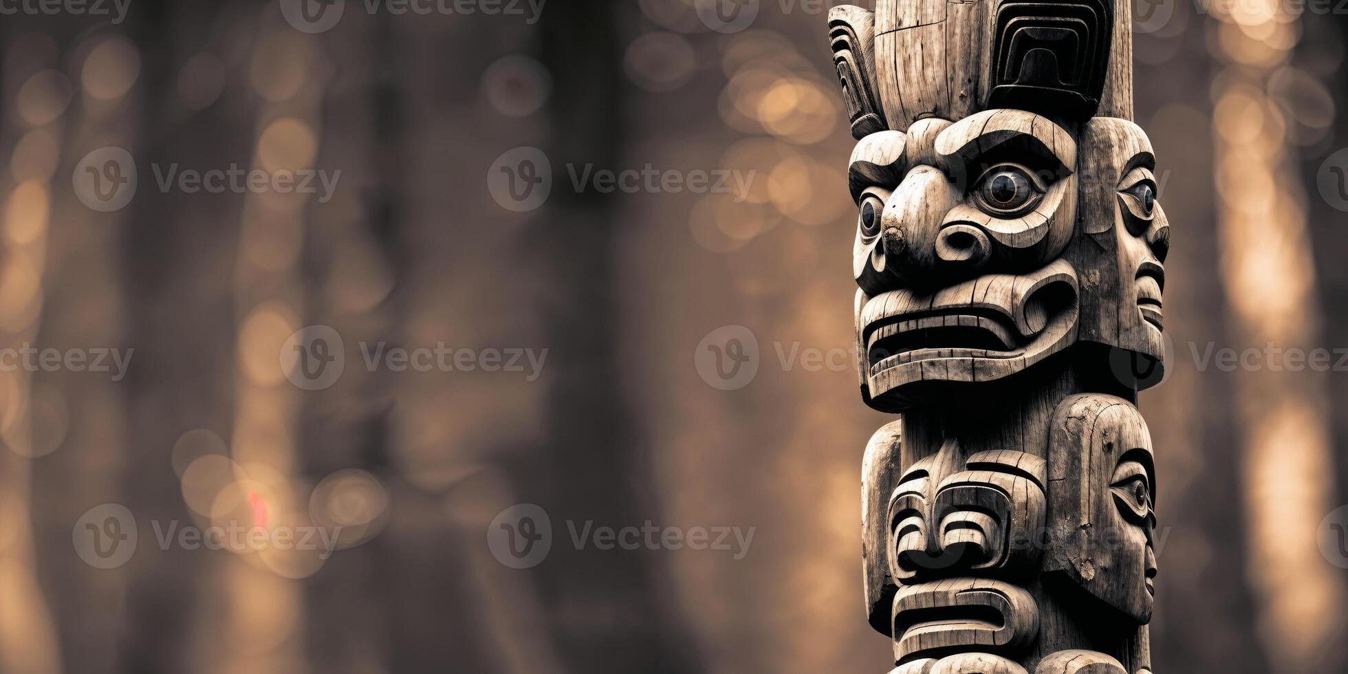 A totem pole in the woods photo