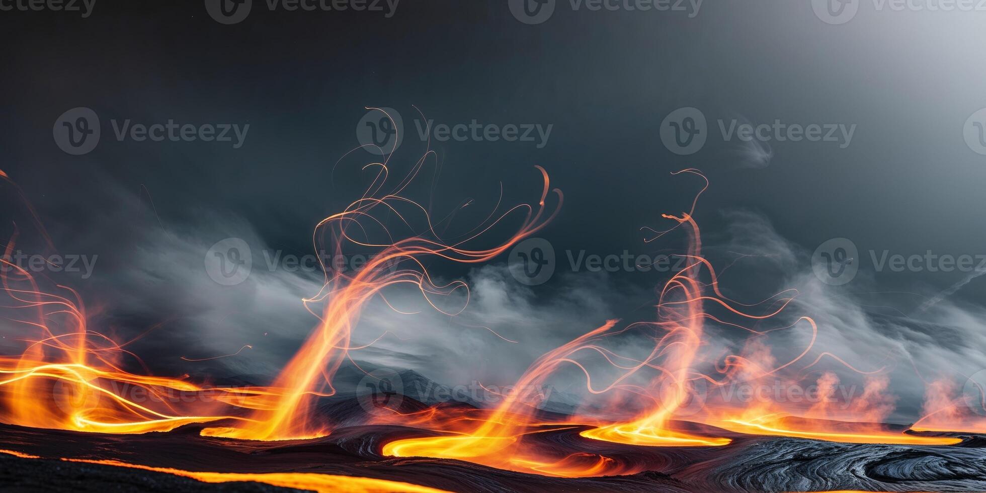 Fiery lava streams abstract art of dynamic volcanic landscapes and energetic motion. photo