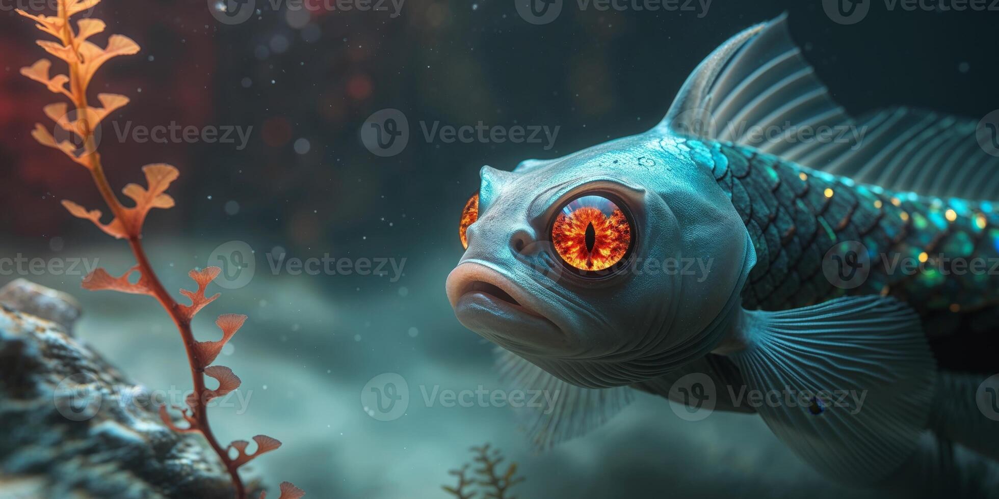 Enigmatic Water Creature with Fiery Eyes in Mystic Underwater Scene photo