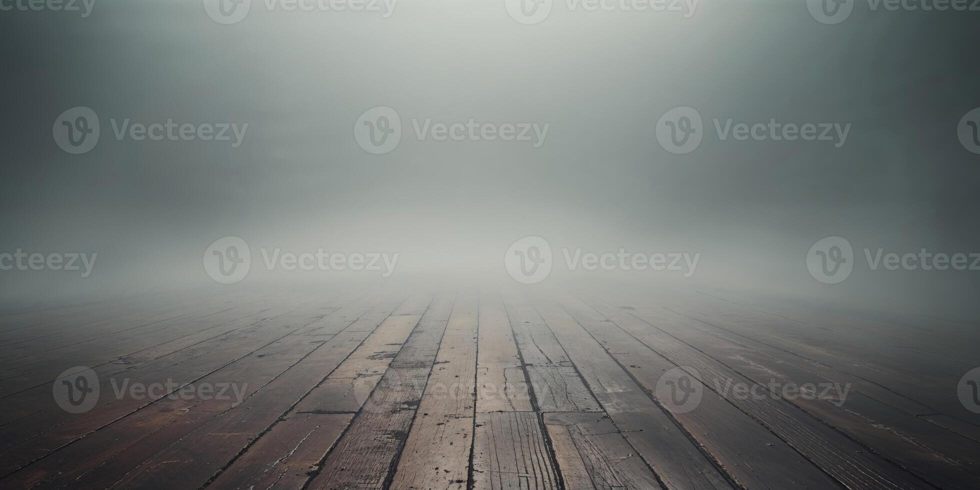 Mysterious Wooden Floor with Foggy Background photo