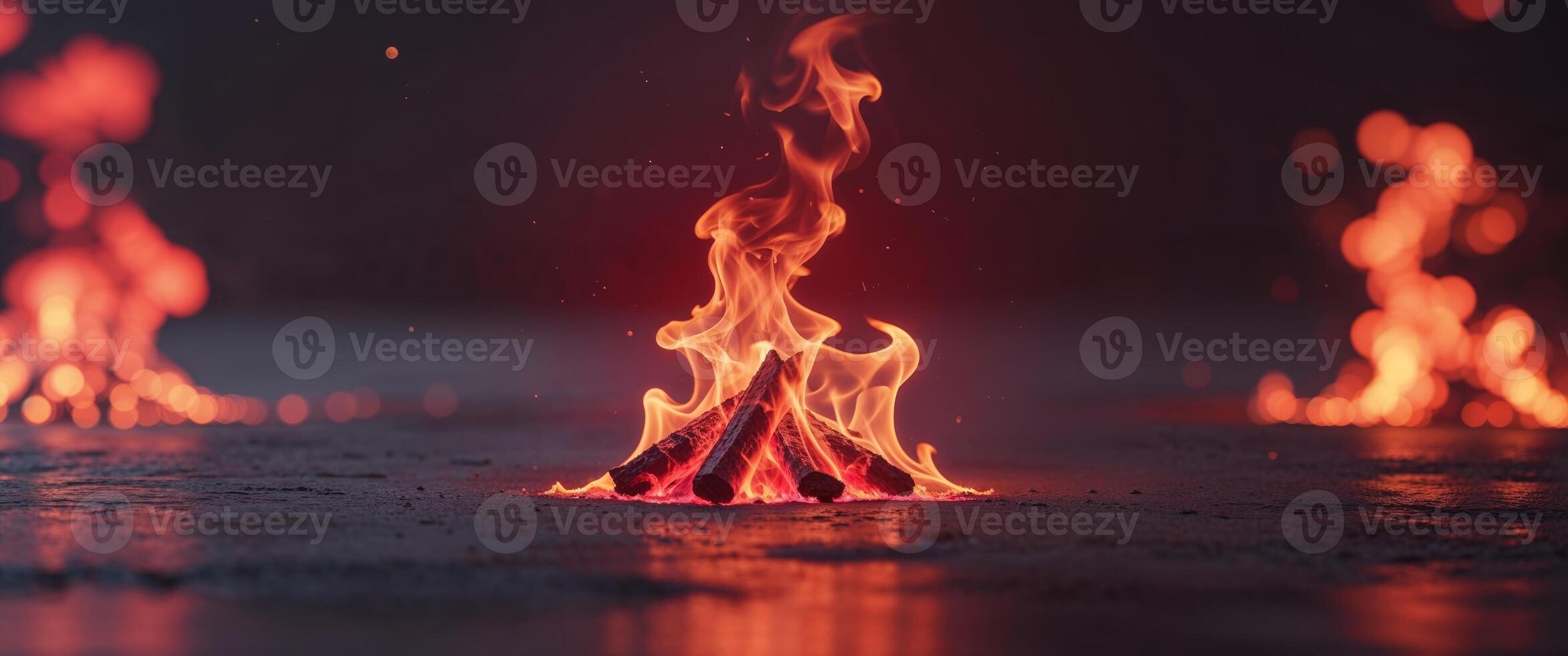 Glowing embers with soft red light for fiery background design photo