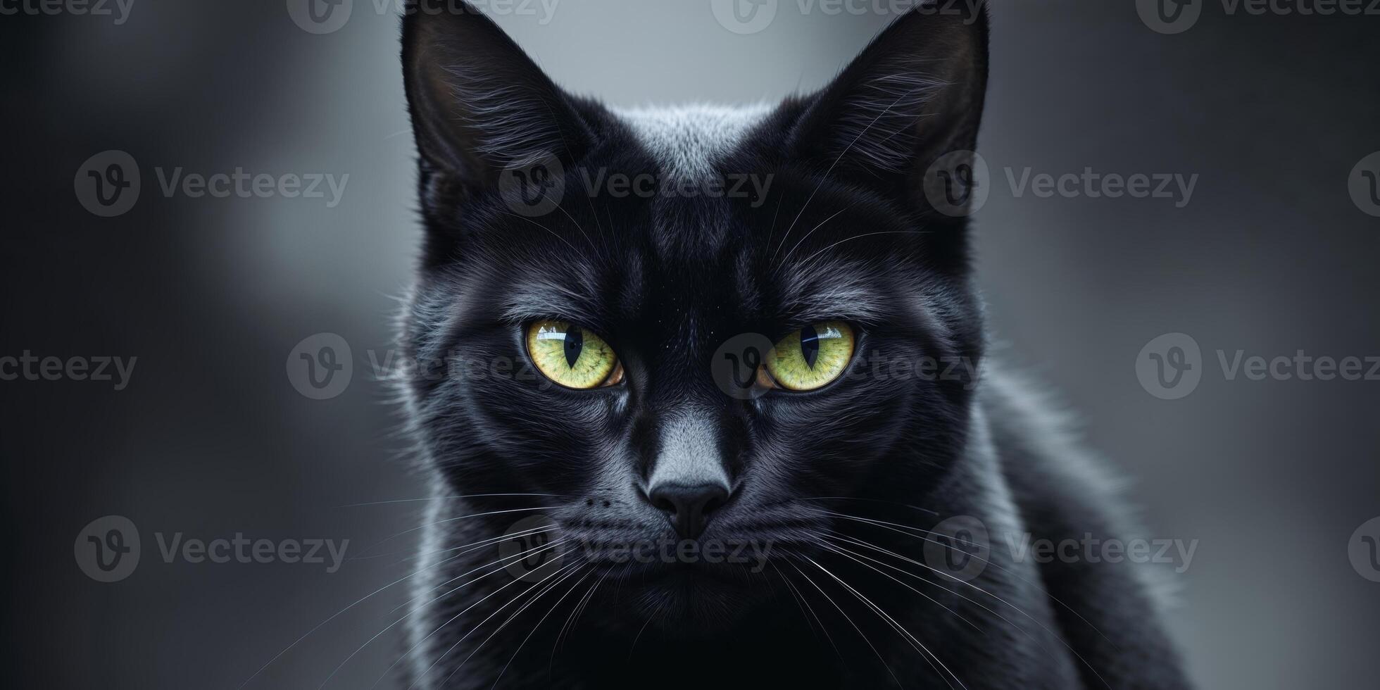 Black cat with yellow eyes photo