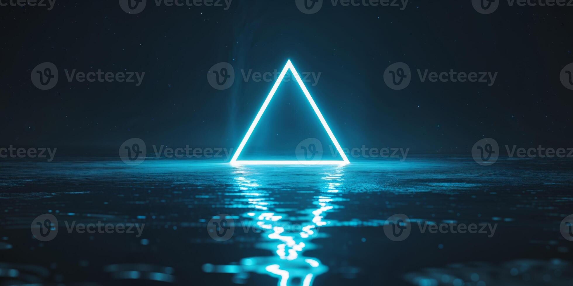 A neon triangle in the water with a reflection photo