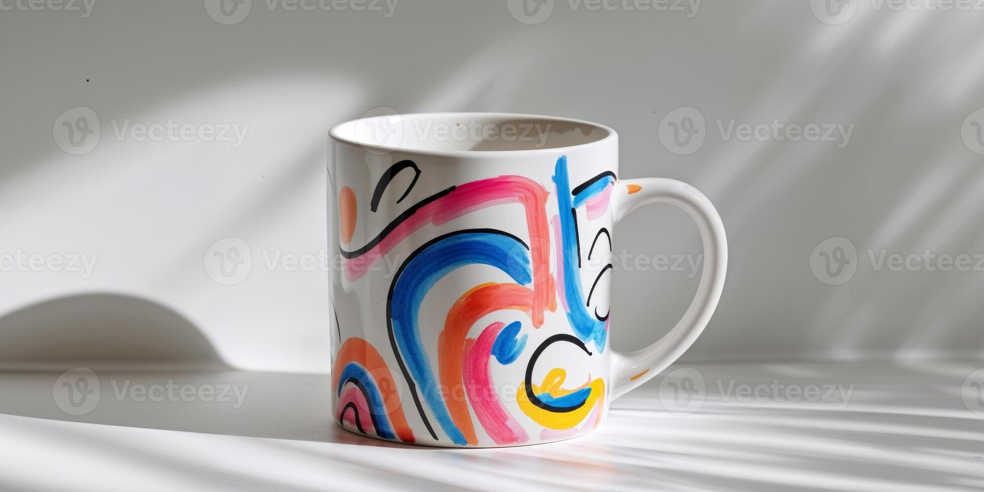 Mug with fun quirky design displayed on white surface radiating playful energy and creative spirit photo
