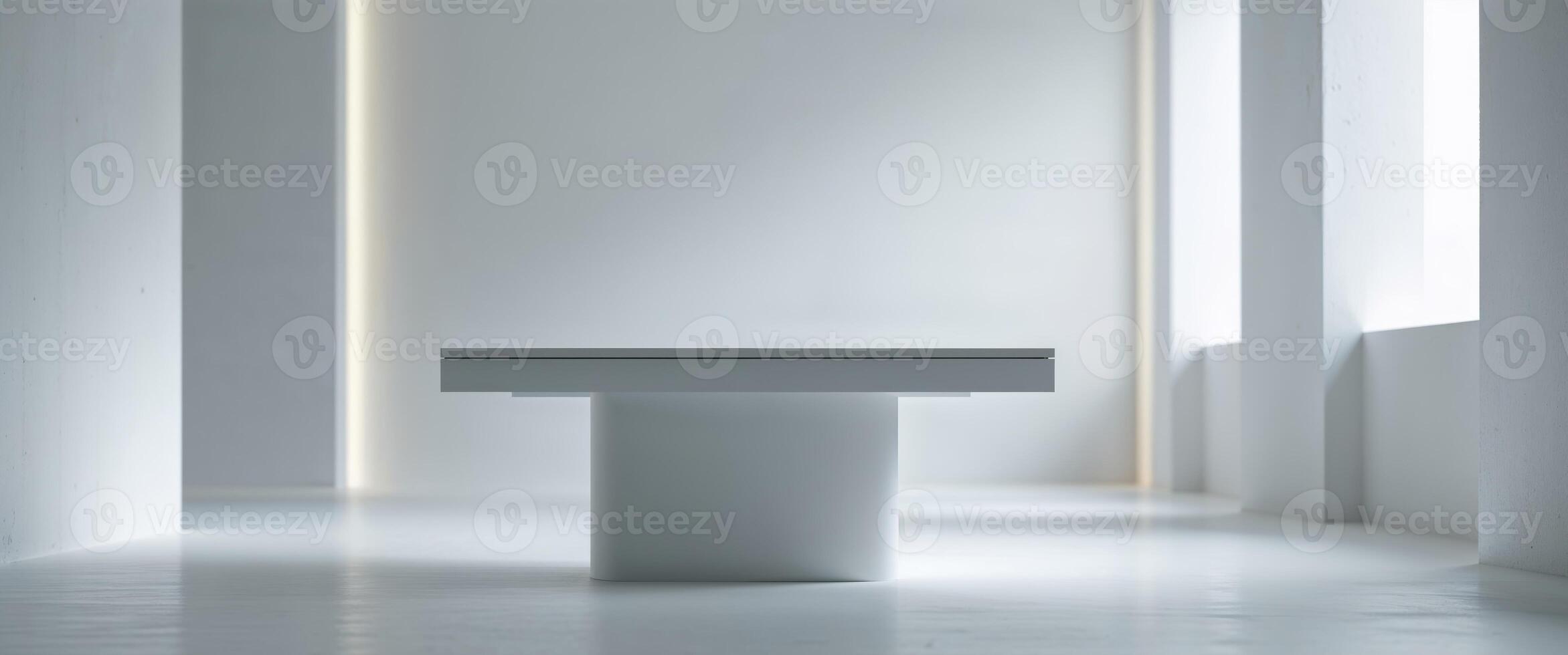A white table in a room with a window photo