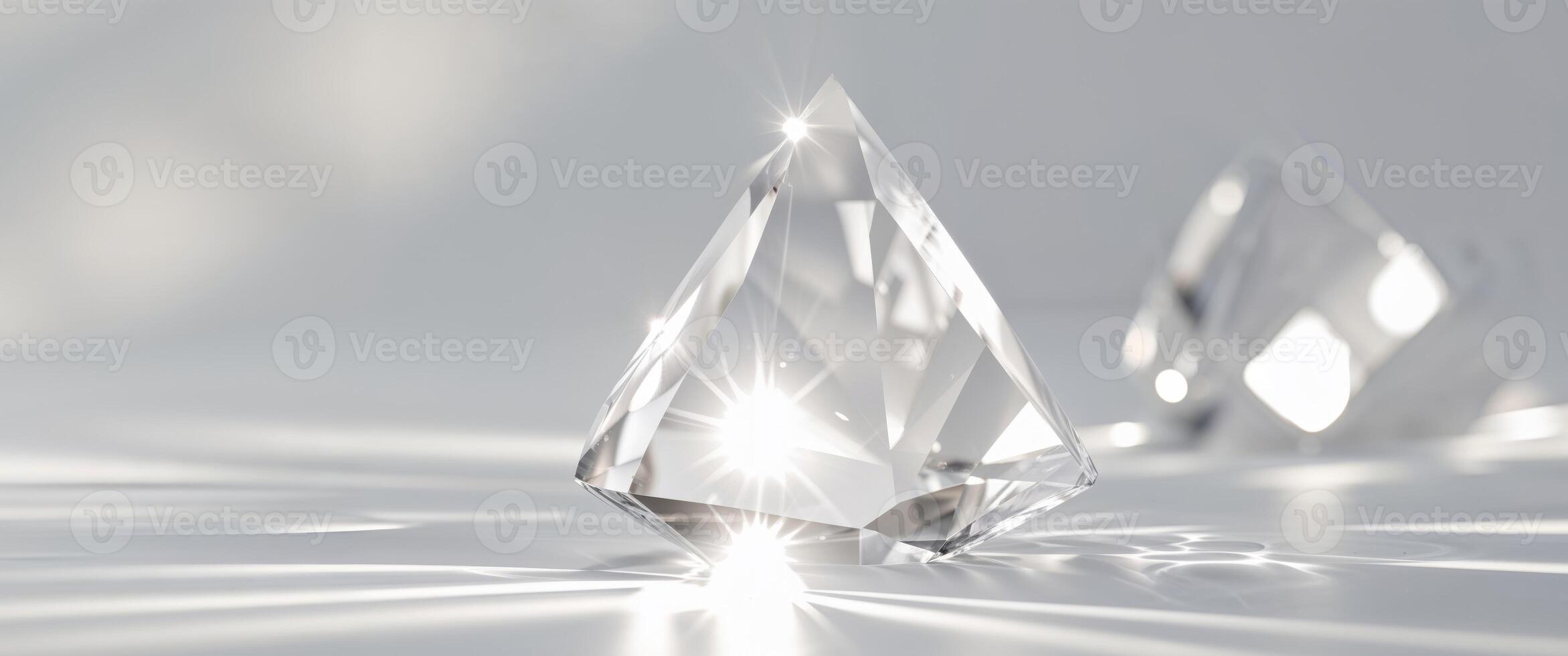 Shimmering white light reflections on faceted crystal surface. photo