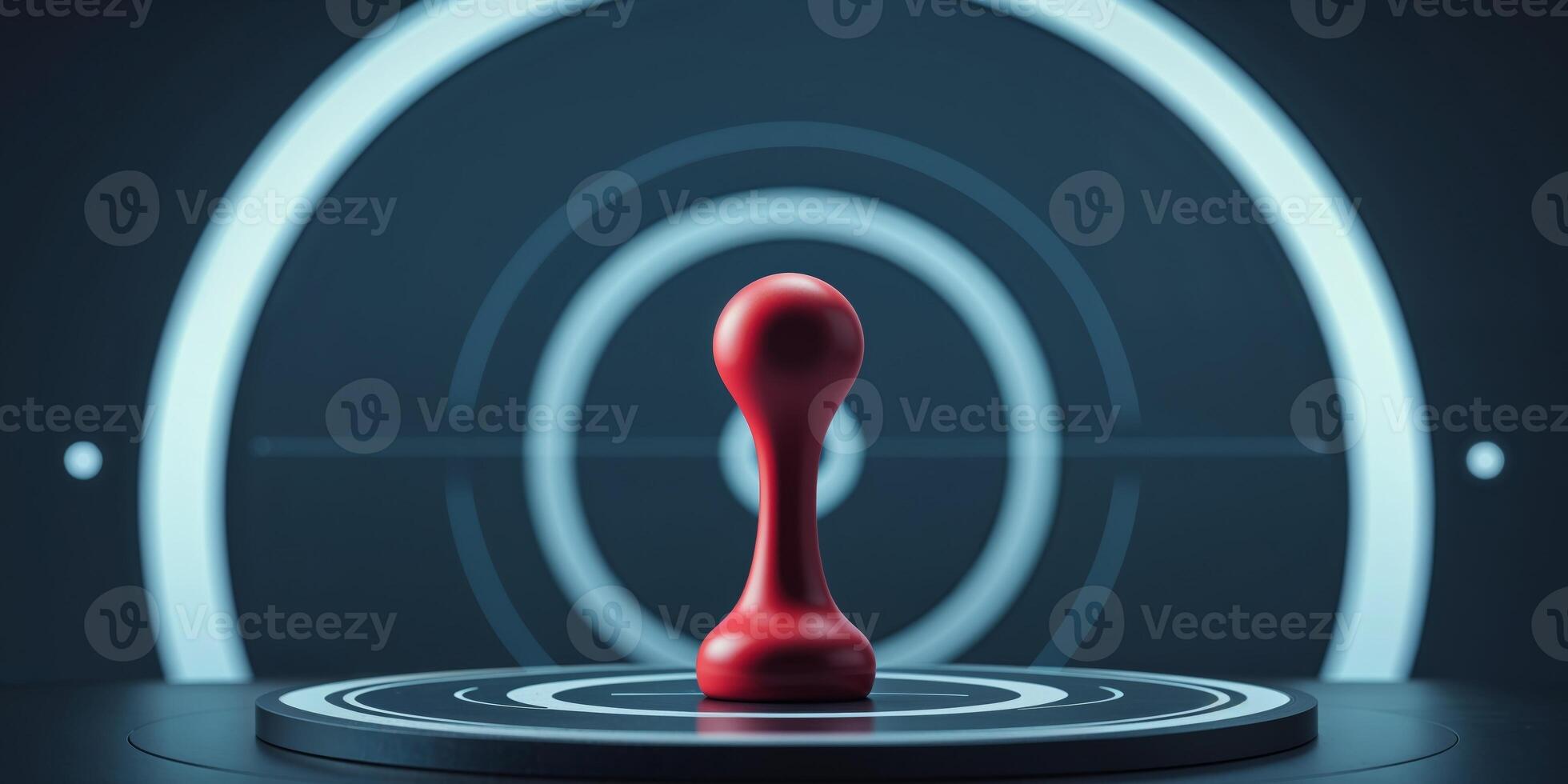Red game piece on futuristic digital target interface. photo
