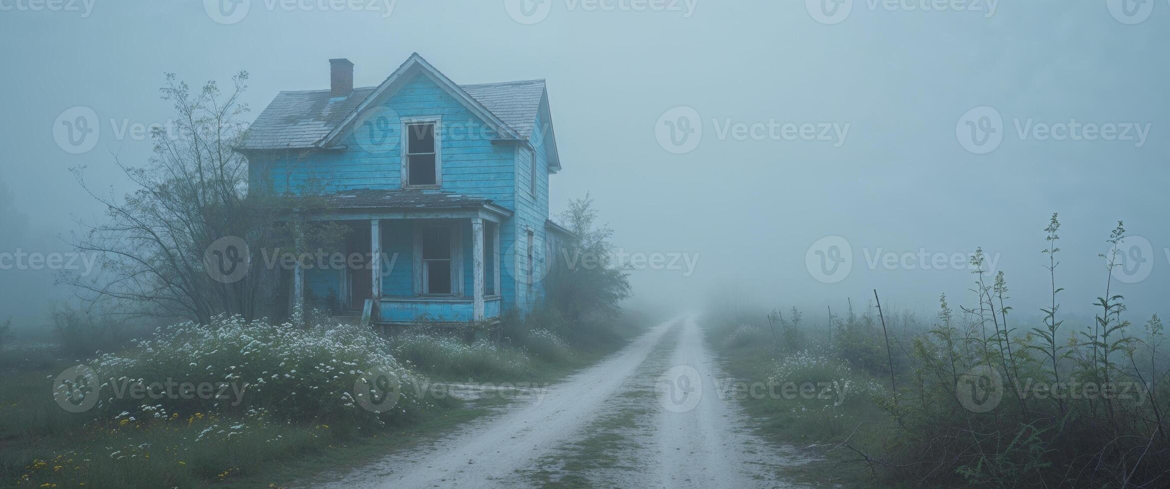 An abandoned house in the fog photo