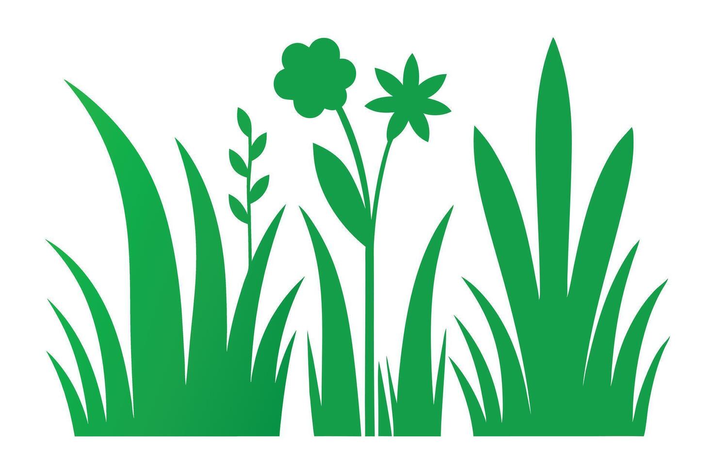 Green Grass and Flowers Silhouette with White Background Design vector