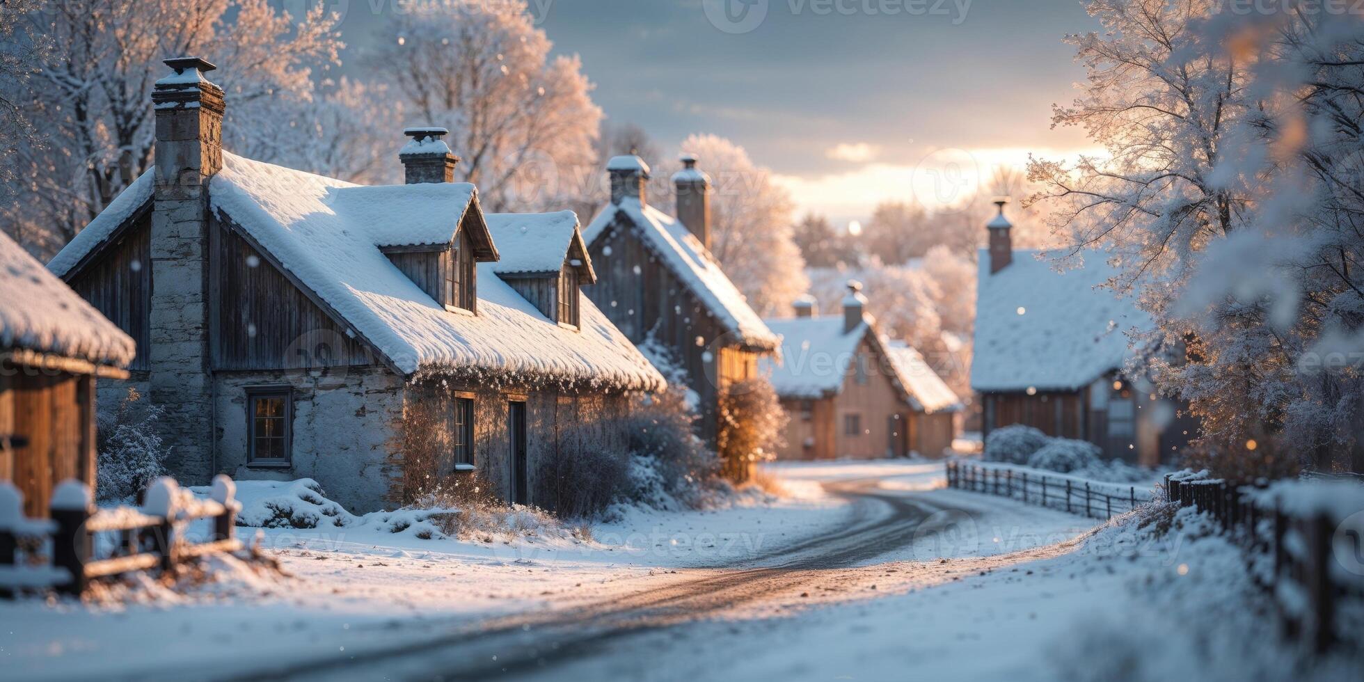 Winter village in the snow photo